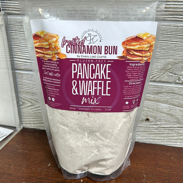 118-06 GF Frosted Cinnamon Bun Pancake/Waffle Mix - Every Last Crumb