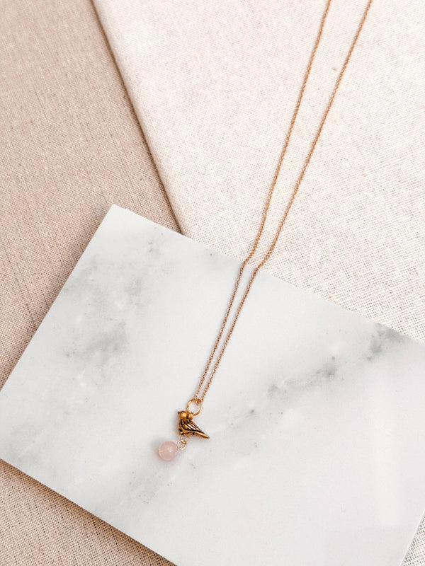 842-11 Rose Gold Quartz Bird Charm Necklace - Gracie Rose Designs - Painted Door on Main