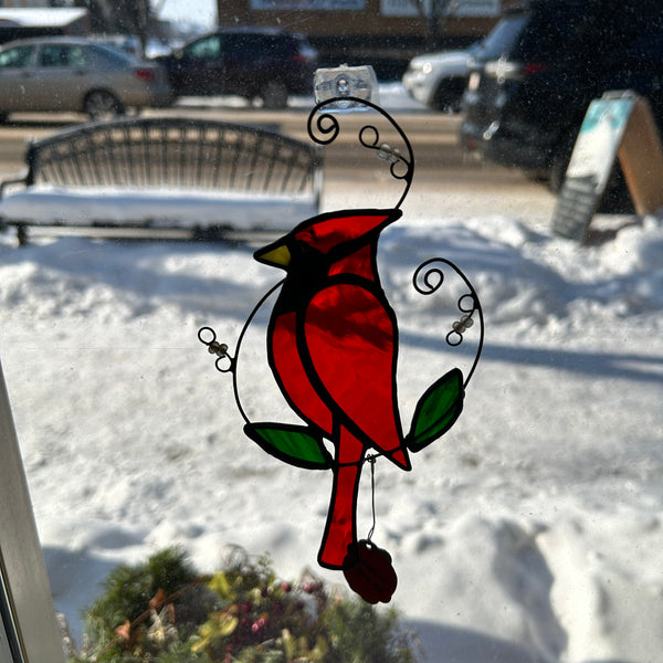 134-11 Cardinal Suncatcher - Tevlan Glass - Painted Door on Main