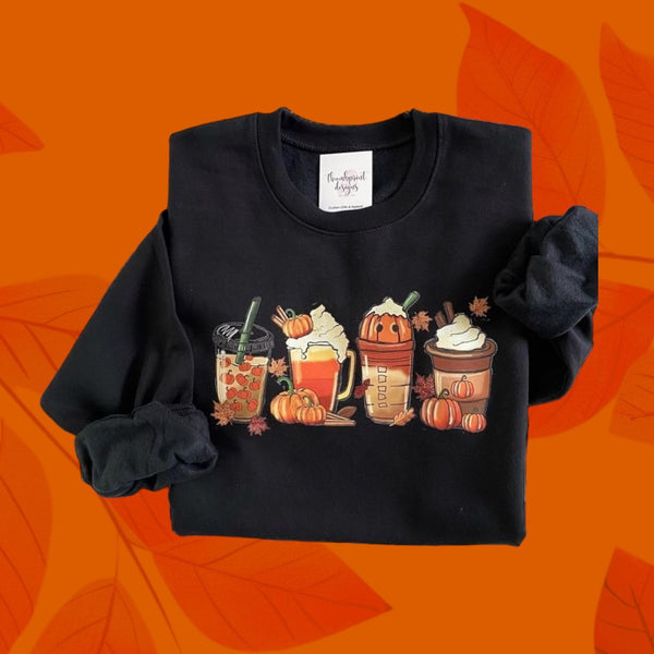 082-86 'Pumpkin Coffee' Adult Crewneck- Thumbprint Designs