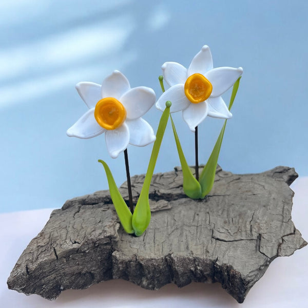 127-01 Glass Flowers on Driftwood - Gaia's Glasswear