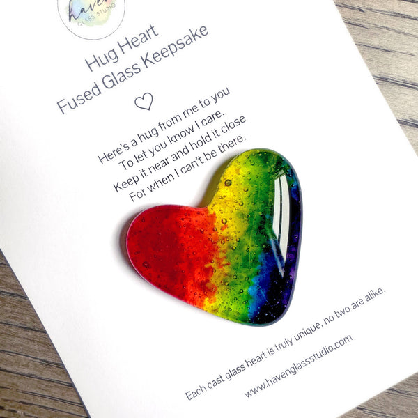 879-02 Fused Glass Rainbow Hug Heart - Haven Glass Studio