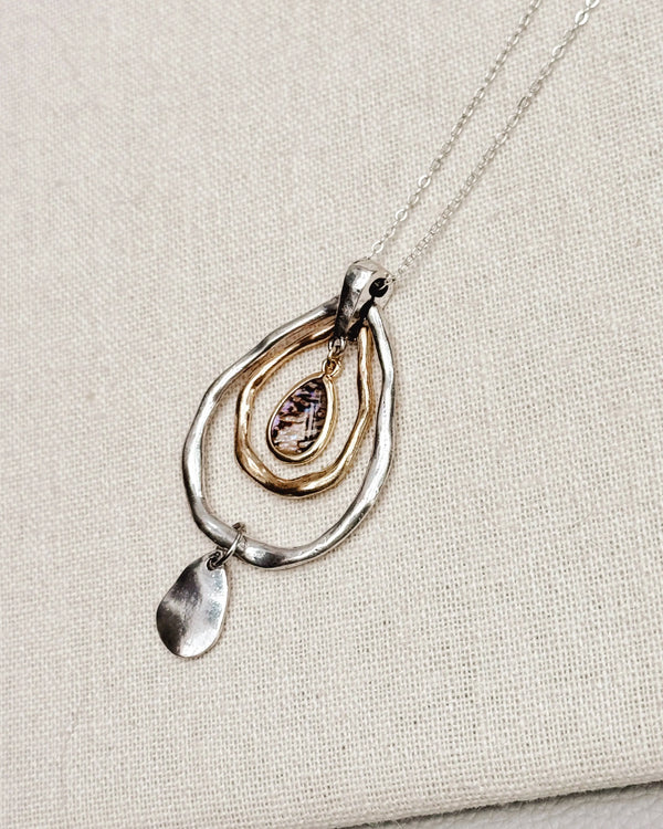 Two Tone Abalone Shell Hammered Teardrop Pendant Necklace Gracie Rose Designs Painted Door on Main