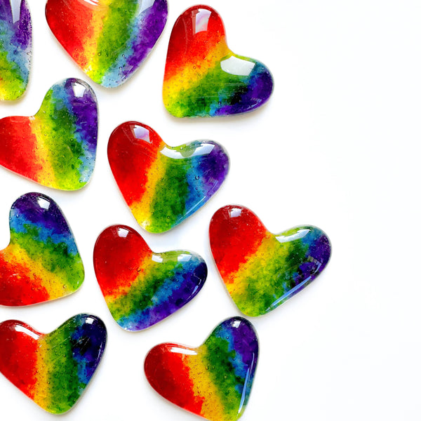 879-02 Fused Glass Rainbow Hug Heart - Haven Glass Studio