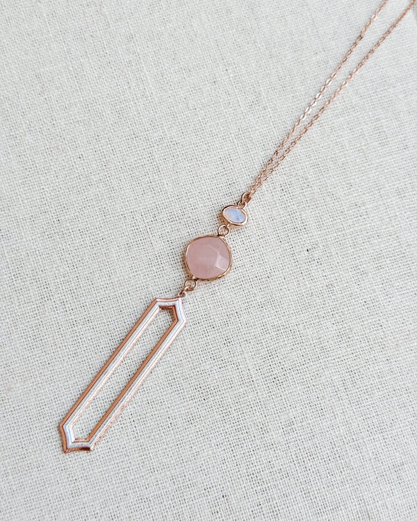 842-17 Silver & Rose Gold Quartz Necklace - Gracie Rose Designs - Painted Door on Main