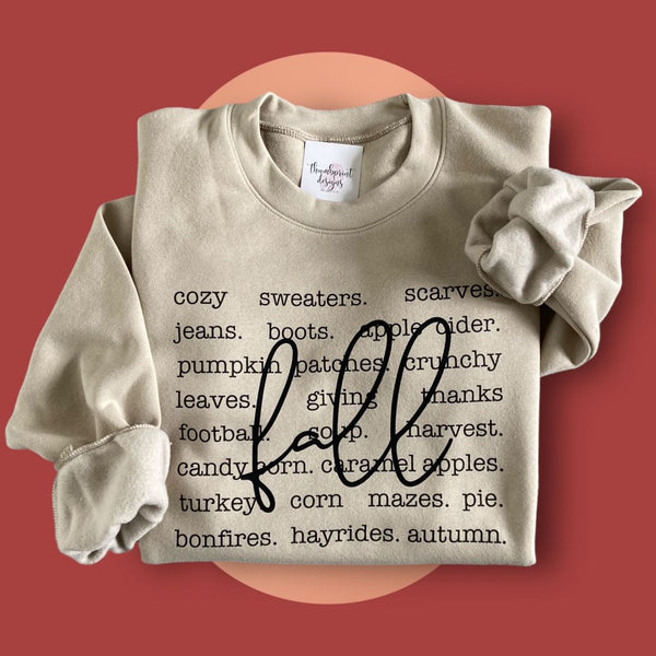 082-85 'Fall Words' Adult Crewneck - Thumbprint Designs